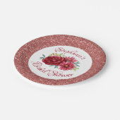 Bourgogne Bloemen Roos Goud Glitter Vrijgezellenfe Papieren Bordje (Gekanteld)