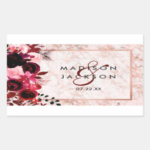Bourgogne Bloemen & Roos Gouden Bruiloft Monogram Rechthoekige Sticker