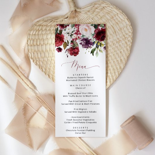 Bourgogne bloemen, roze bloemen, groen, huwelijk menu