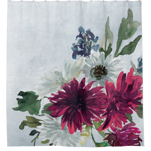 Bourgogne Bloemen Splash op Grijs Douchegordijn (Voorkant)