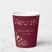 Bourgogne Bloemen Trouwpapier Cups Papieren Bekers (Achterkant)