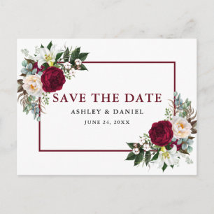 Bourgogne Bloemen Waterverf Groen Save the Date Aankondigingskaart