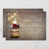 Bourgogne Bloemen Wijn Barrel Lantern Rustieke Bru Kaart (Voorkant / Achterkant)