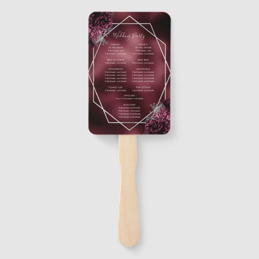 Bourgogne Bloemen Zilver Geometrisch Trouwprogramm Handwaaier (Achterkant)