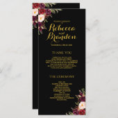 Bourgogne Bloemen Zwart Goud Aangepaste Bruiloft P Programma (Voorkant / Achterkant)