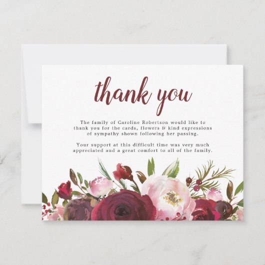 Bourgogne Bloemenbegrafenis Dank u kaart (Voorkant)