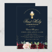 Bourgogne Bloemenblauw Eerste Communie Kaart (Voorkant / Achterkant)