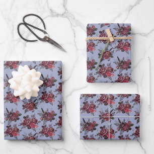 Bourgogne Bloemenboeket op grijs blauw Inpakpapier Vel