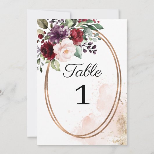 Bourgogne Bloemenbruiloft Tafelnummer (Voorkant)