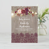 Bourgogne Bloemenkant Rustiek Baby shower Kaart (Staand voorkant)