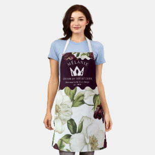 Bourgogne Bloemenpatroon Gepersonaliseerd Schort