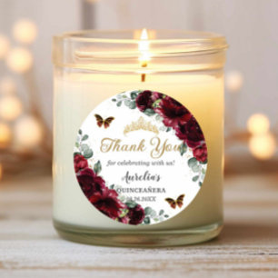 Bourgogne Bloemenvlinders Prinses Gouden Favor Ronde Sticker