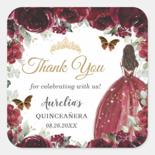 Bourgogne Bloemenvlinders Prinses Gouden Favor Vierkante Sticker