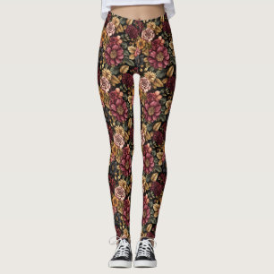 Bourgogne bloemmotief leggings