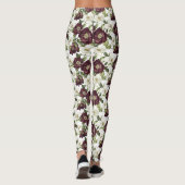 Bourgogne bloemmotief leggings (Achterkant)
