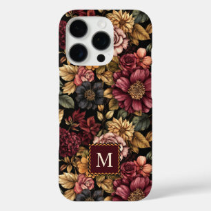 Bourgogne bloemmotief monogram iPhone 16 pro hoesje
