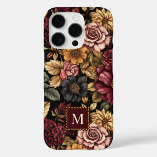 Bourgogne bloemmotief monogram iPhone 16 pro hoesje