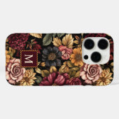 Bourgogne bloemmotief monogram Case-Mate iPhone case (Achterkant (horizontaal))