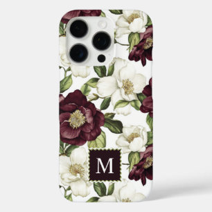 Bourgogne bloemmotief monogram iPhone 16 pro hoesje