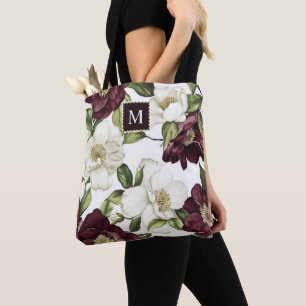 Bourgogne bloemmotief monogram Schort Draagtas