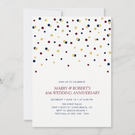 Bourgogne, Blue & Gold Confetti Wedding Jubileum Kaart (Voorkant)