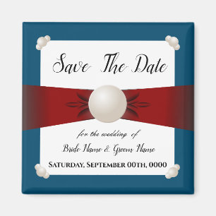 Bourgogne & Blue Pearl Lint Foto Save the Date Magneet