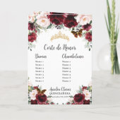 Bourgogne Blush Bloemen Goud Quinceañera Masquerad Programma (Achterkant)