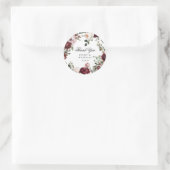 Bourgogne & Blush Bloemen Huwelijksgunst Ronde Sticker (Tas)