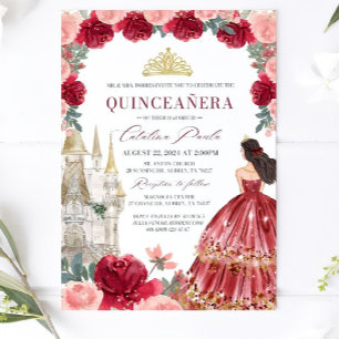 Bourgogne Blush Bloemen Quinceanera Uitnodiging Ro