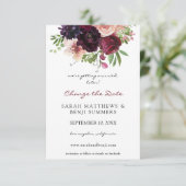 Bourgogne & Blush Bloemen Wijzig de datum Save The Date (Staand voorkant)