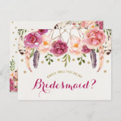 Bourgogne Blush Boho Floral Be My Bridesmaid Kaart (Voorkant / Achterkant)
