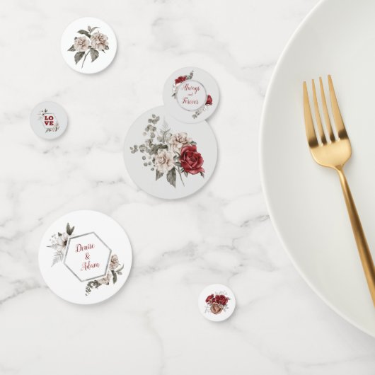 Bourgogne, Blush en White Roses Wedding Table Confetti (Groep)