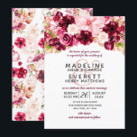 Bourgogne & Blush Floral Drop Wedding Invitations<br><div class="desc">Fleurs d'été ou de printemps bordeaux et rose vif avec verdure d'aquarelle,  polices de caractères modernes et de script et cadre hexagone géométrique. Invitations de mariage tendance et chic ! ~ Regardez ma boutique pour voir l'ensemble de la suite mariage pour ce design!</div>