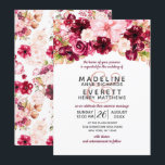 Bourgogne & Blush Floral Drop Wedding Invitations<br><div class="desc">Fleurs d'été ou de printemps bordeaux et rose vif avec verdure d'aquarelle,  polices de caractères modernes et de script et cadre hexagone géométrique. Invitations de mariage tendance et chic ! ~ Regardez ma boutique pour voir l'ensemble de la suite mariage pour ce design!</div>
