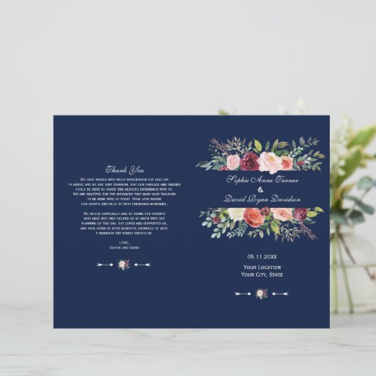 Bourgogne Blush Floral Frame Dark Blue Programme (Debout devant)