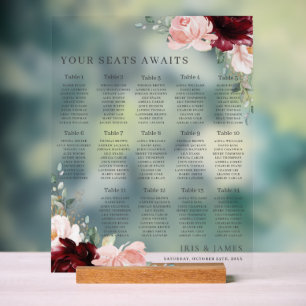 Bourgogne Blush Floral Mariage Seating Await