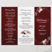 Bourgogne Blush Floral Moderne Mariage Programme (Devant)