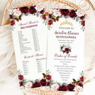 Bourgogne Blush Floral QUINCEAÑERA Gebeurtenissen Programma