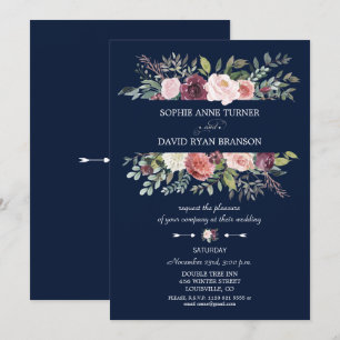Bourgogne Blush Flowers Lijst Navy Blue Wedding Kaart