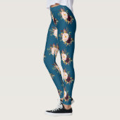 Bourgogne Blush Flowers Ocean Blue Pattern Leggings (Links)