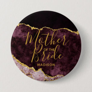 Bourgogne Blush Gold Folie Agaat Moeder van de Bru Ronde Button 7,6 Cm