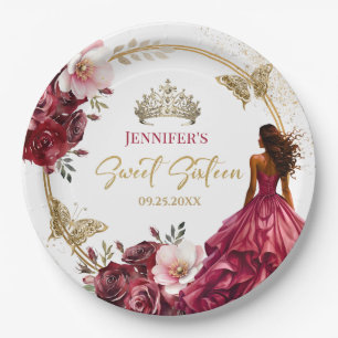 Bourgogne Blush Goud Prinses Bloemen Zoet 16 Papieren Bordje
