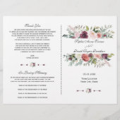 Bourgogne Blush Ivoor Bloemen Lijst Trouwprogramma (Voorkant)