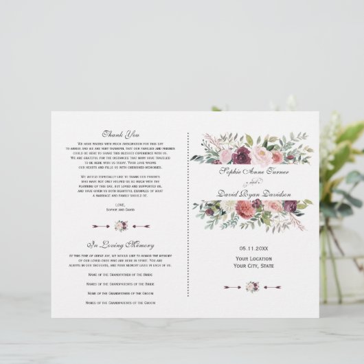 Bourgogne Blush Ivory Floral Frame Programme de ma (Debout devant)