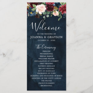 Bourgogne Blush Navy Blauw Botanische Bloemen Boho Programma