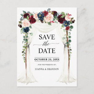 Bourgogne Blush Navy Bloemenluifel Save the Date Briefkaart