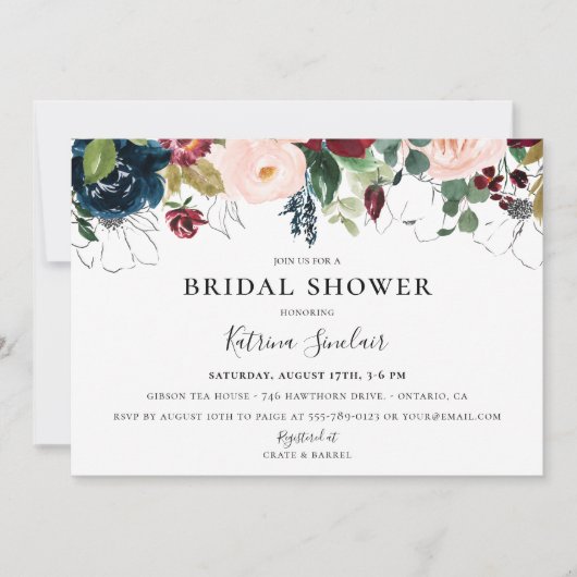 Bourgogne Blush Navy Herfst Bloemen Vrijgezellenfe Kaart (Voorkant)