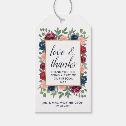 Bourgogne Blush Navy Marsala Goud Bruiloft gunst Cadeaulabel (Voorkant)