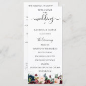 Bourgogne Blush Navy Waterverf Bloemen Bruiloft Programma (Voorkant / Achterkant)