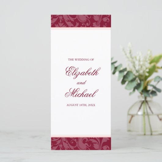 Bourgogne Blush Pink Damask Programme de mariage (Debout devant)